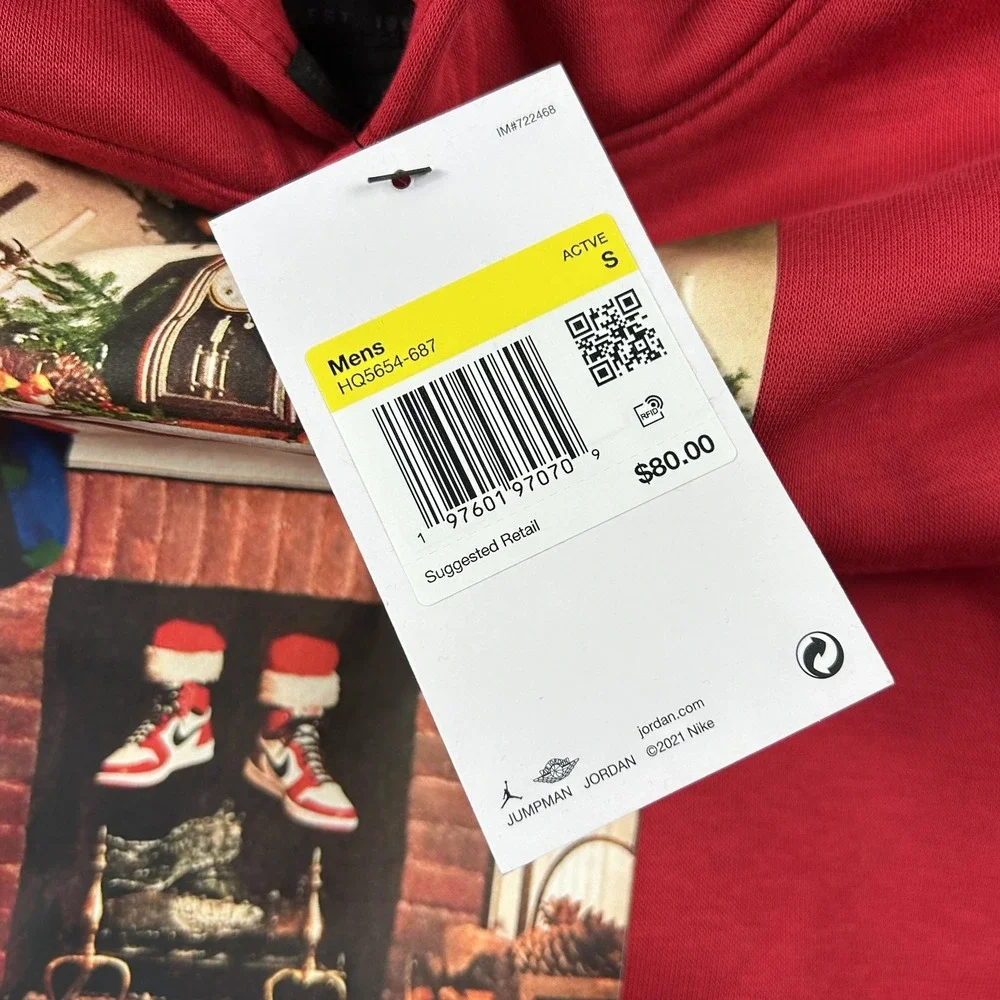 Jordan Hoodie Mens Small Red Christmas Air Jordan 1‎ Graphic Pullover Sweatshirt